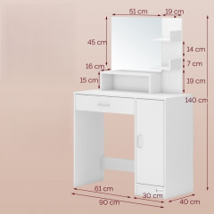 Toaletní stolek Jocelyn včetně pojízdné stoličky | bílý č.2