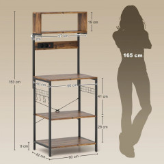 Kuchyňský stojící regál, 5 police, 60 x 42 x 153 cm | rustikálně hnědý č.3