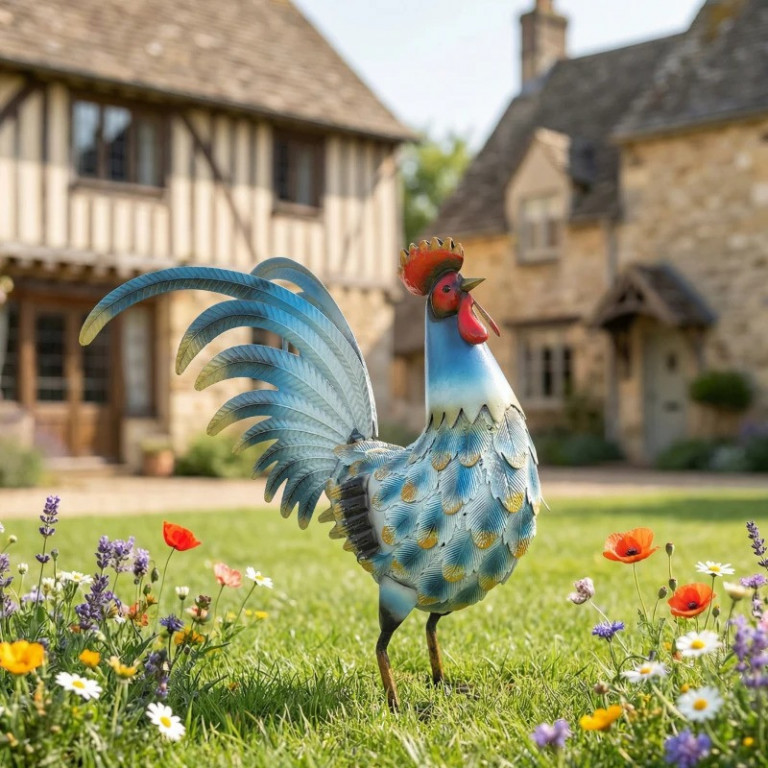 Zahradní socha kohouta 44 x 18 x 41 cm | vícebarevná