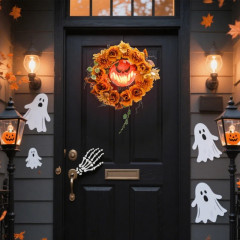 Halloweenská dekorace, dýňový věnec se 44 LED diodami | vícebarevná č.1