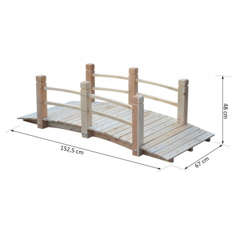 Zahradní dřevěný most se zábradlím 152,5 x 67 x 48 cm | přírodní č.2