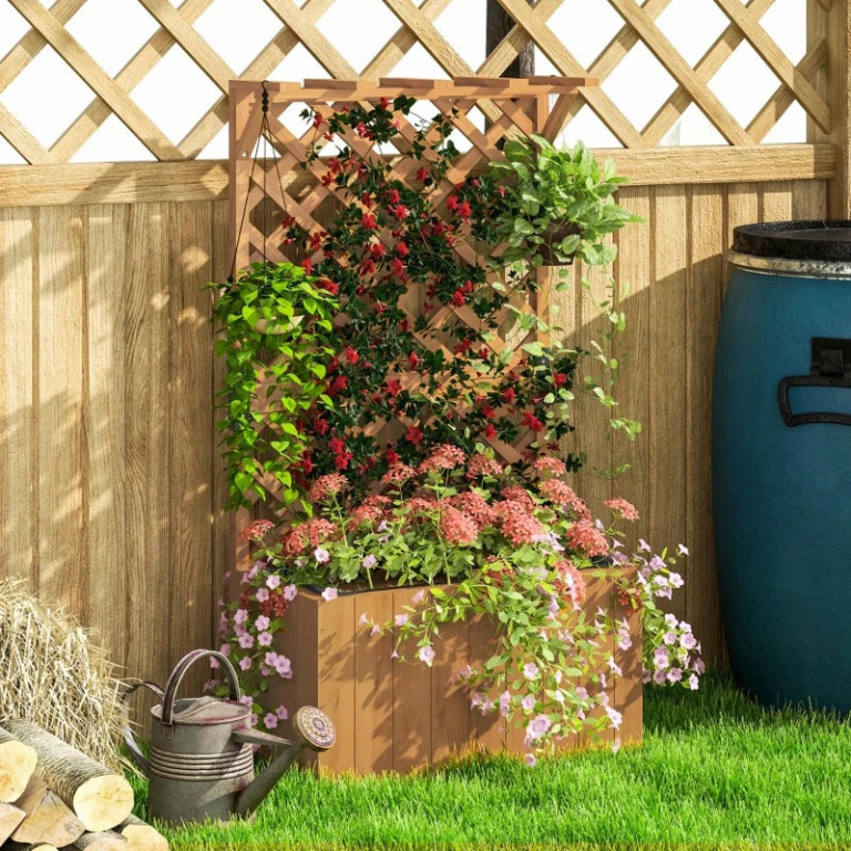 Vyvýšený záhonový květináč s mřížovou střechou | přírodní