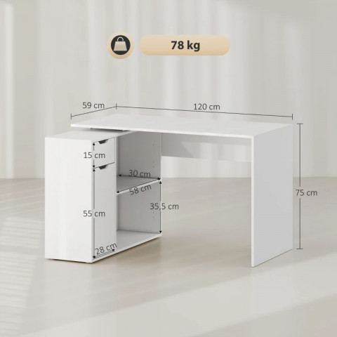 Rohový psací stůl, 120 x 96 x 75 cm | bílý č.4