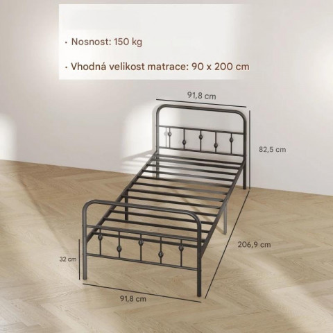 Kovový rám jednolůžkové postele | černý č.3