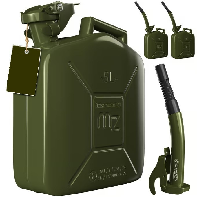 Sada 3 kovových kanystrů o objemu 5 l + nalévací tryska