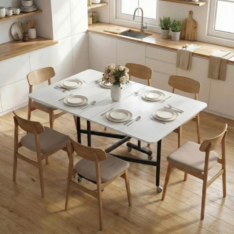 Rozkládací jídelní stůl pro 4-6 osob | bílý