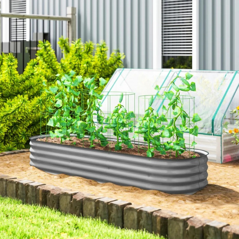 Kovový truhlík na květináče 195 x 62 x 30 cm | stříbrný