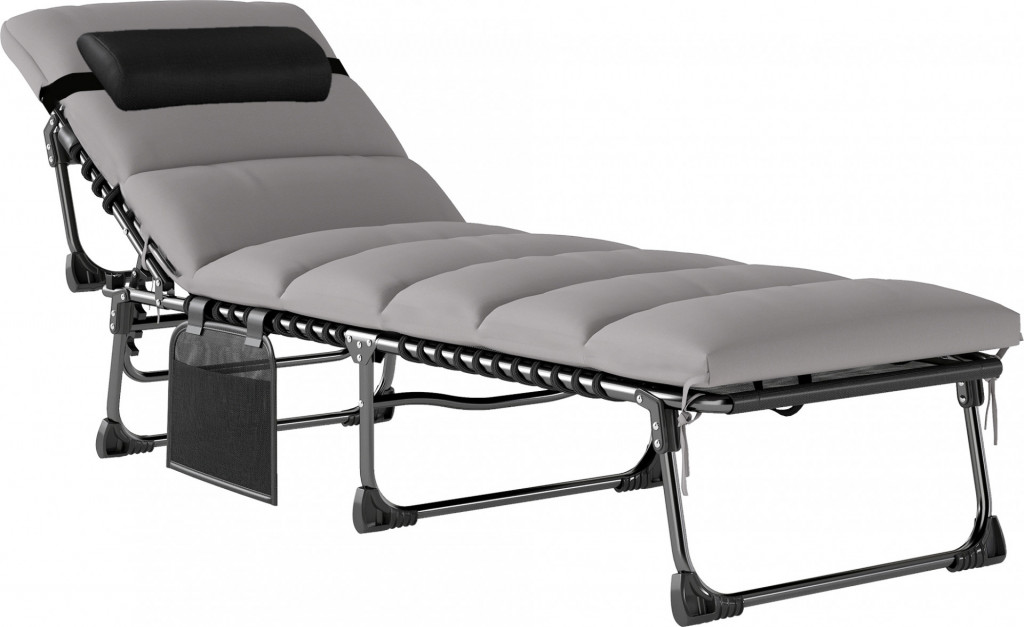 Zahradní lehátko s polstrovanou matrací | světle šedé
