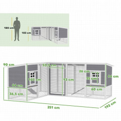 Dřevěný kurník ve tvaru L 251 x 192 x 103 cm | šedý č.2