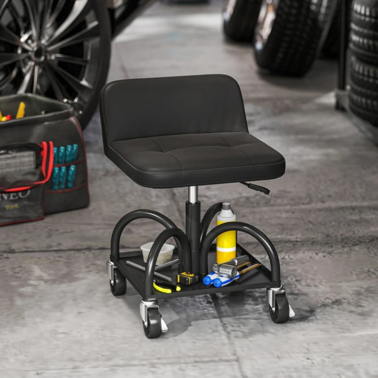 Dílenská stolička s kolečky | černá