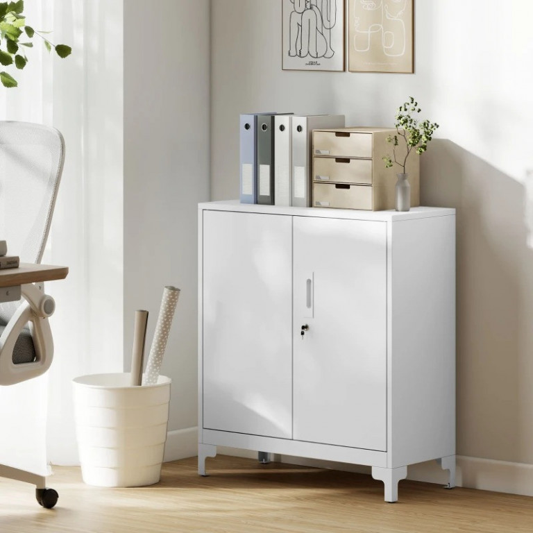 Kancelářská uzamykatelná víceúčelová skříň, 80 x 35 x 91 cm | bílá