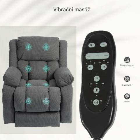 Elektrické polohovací křeslo s masážní a vyhřívací funkcí | šedé č.6