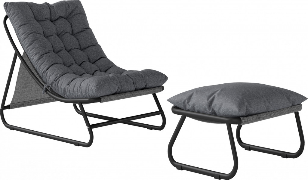 Venkovní balkonové křeslo s taburetem | tmavě šedé