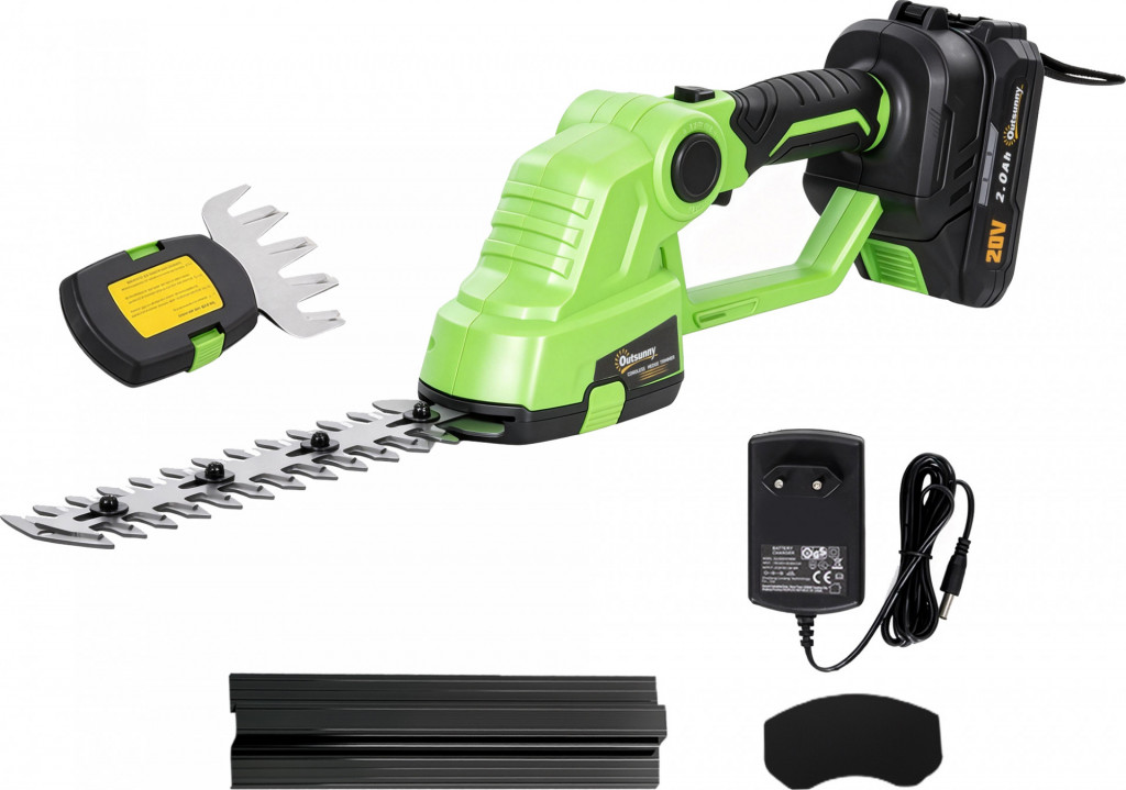 Akumulátorové nůžky na živý plot 2 v 1 | zelené + černé