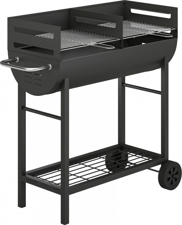 Grilovací vozík na dřevěné uhlí se 2 grilovacími zónami | černý