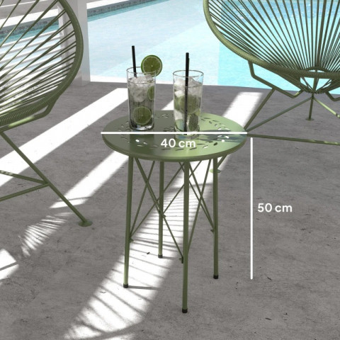 Malý kulatý zahradní stolek se vzorem květin a listů | zelený č.3