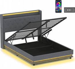 Rám postele s připojením USB-A, USB-C a RGB LED osvětlením | šedý č.1