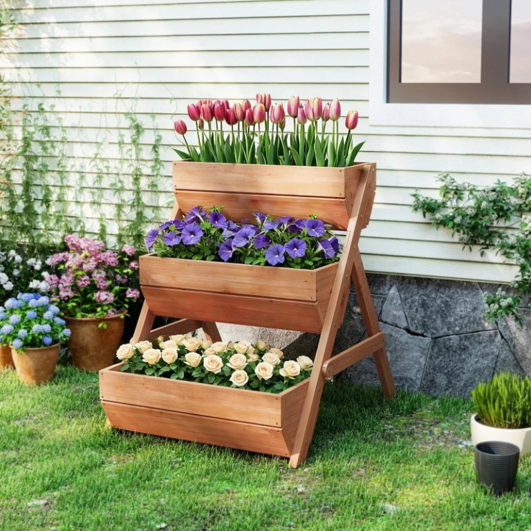 Vertikální vyvýšený záhon se 3 patry 65 x 75 x 76 cm | hnědý