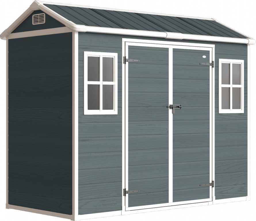 Kůlna na nářadí se vzhledem dřeva 2 okna 244x131x201cm | šedá