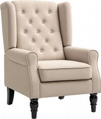 Křeslo s vysokým opěradlem a dřevěnými nohami | béžové č.1