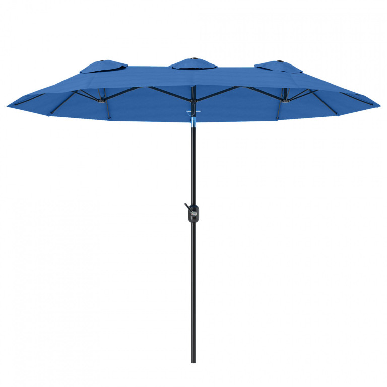 Dvojitý sklápěcí zahradní slunečník s ruční klikou | tmavě modrý