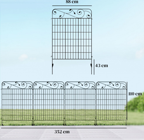 Zahradní plot vintage 3,52 x 1,1 m | černý č.2