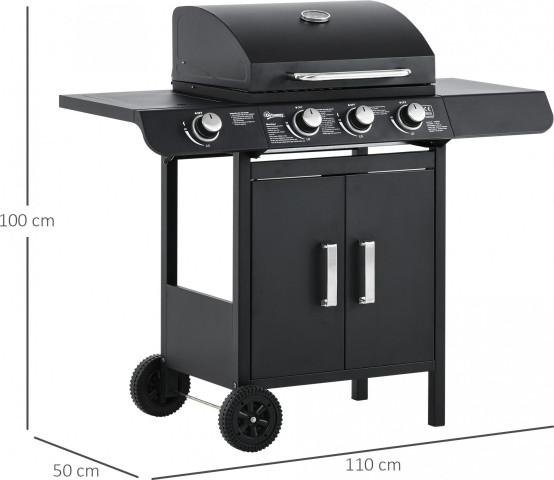 Plynový BBQ grilovací vozík se 3 hořáky, 110 x 50 x 100 cm | černý č.4