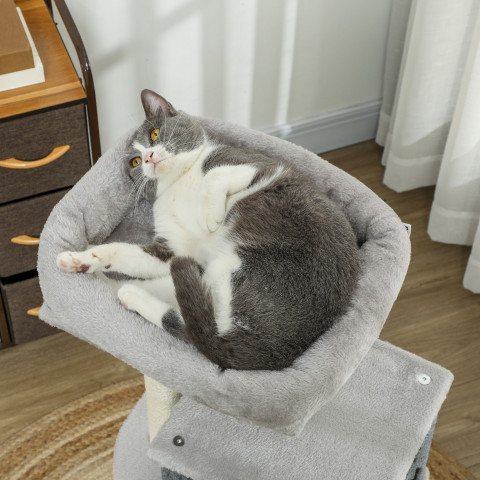 Kočičí škrabadlo s plyšovým pelíškem, 104 cm | světle šedé č.6