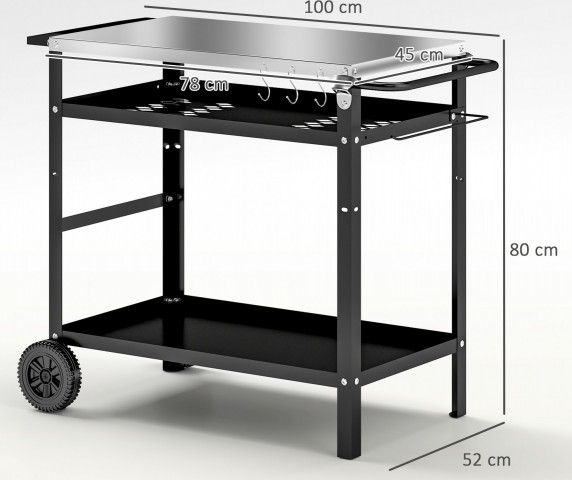 Grilovací vozík s pracovní deskou 100 x 52 x 80 cm | černý č.4