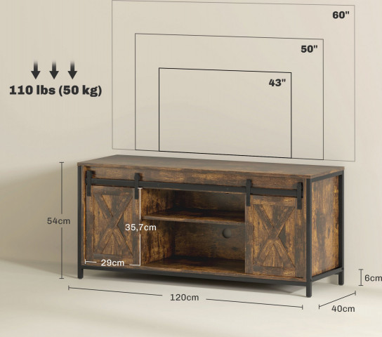 Rustikální TV stolek 120 x 40 x 54 cm | hnědý č.4