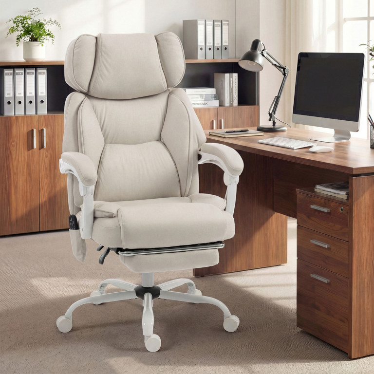Ergonomická kancelářská židle s funkcí polohování a vyhřívání | krémově bílá