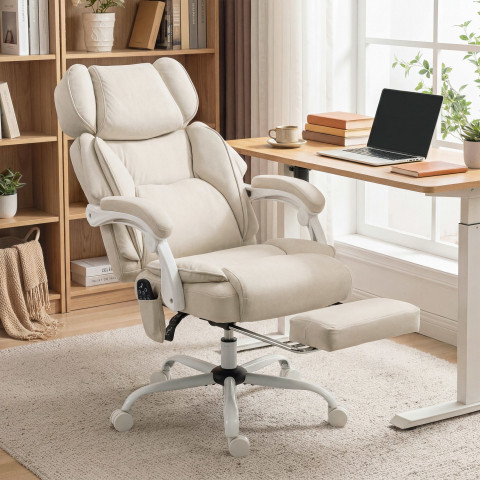 Ergonomická kancelářská židle s funkcí polohování a vyhřívání | krémově bílá č.3