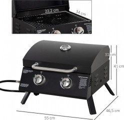 Mobilní plynový gril BBQ se 2 hořáky | černý č.2