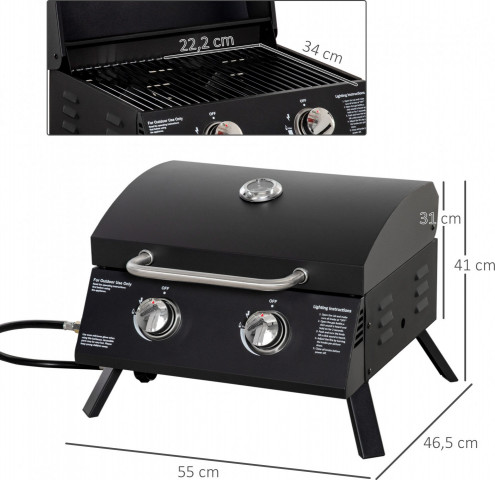 Mobilní plynový gril BBQ se 2 hořáky | černý č.2