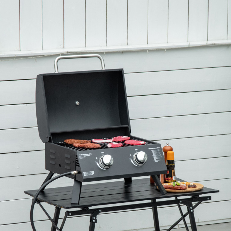 Mobilní plynový gril BBQ se 2 hořáky | černý