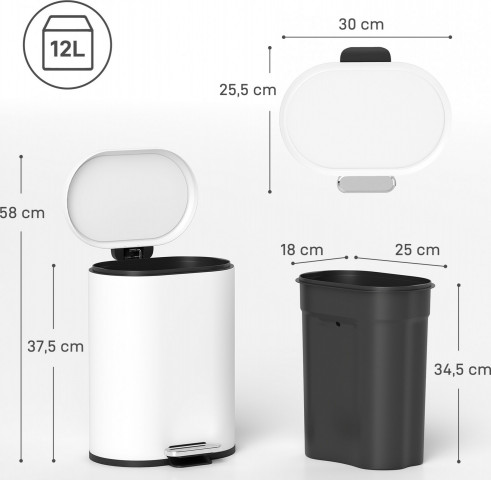 Pedálový odpadkový koš s víkem 12 litrů | bílý č.5