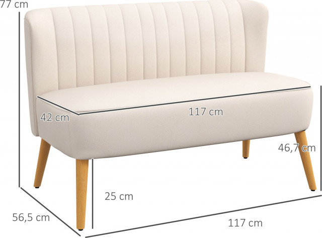 2místný gauč se sametovým vzhledem 117 x 56,5 x 77 cm | krémově bílý č.3