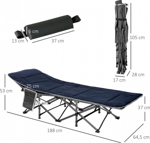 Kempingové skládací lůžko do 150 kg | modré + šedé č.2