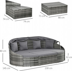 Luxusní ratanový sluneční ostrůvek se stříškou 230 x 145 x 80 cm č.2