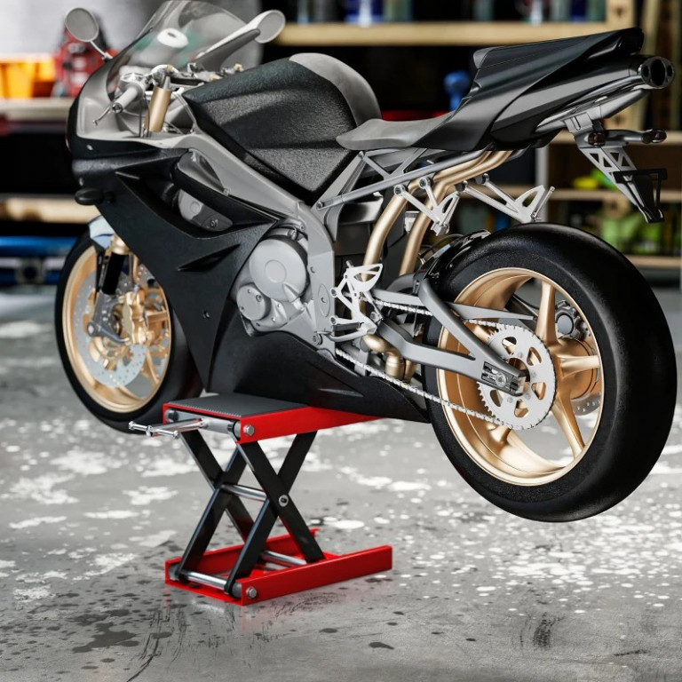 Dílenský stojan na zvedák pro terénní motocykly | červený + černý