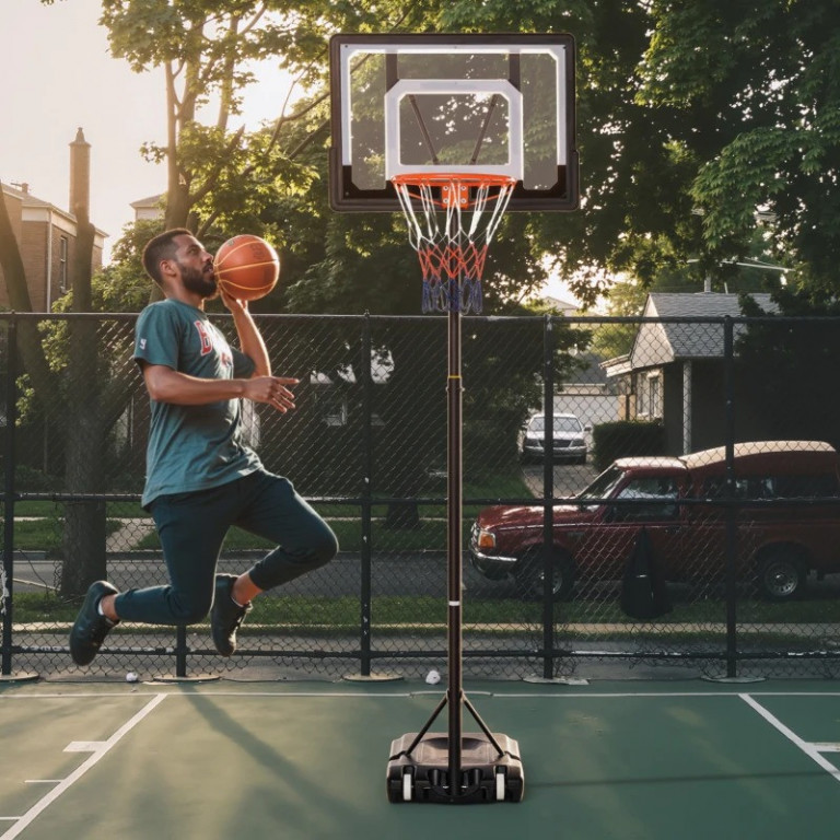 Basketbalový stojan s kolečky 83 x 75 x 206-260 cm | černý