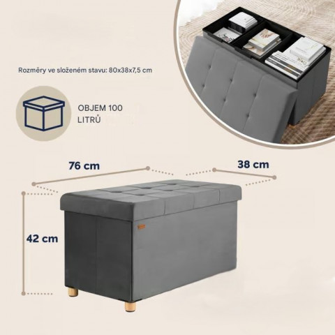 Lavice s úložným prostorem 76x38x42cm | antracit č.2