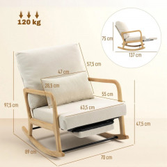 Relaxační houpací křeslo s podnožkou | krémové č.3