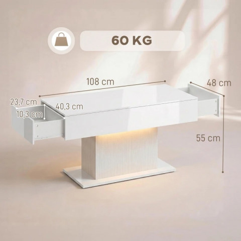 Moderní konferenční stolek s LED osvětlením | bílý č.3