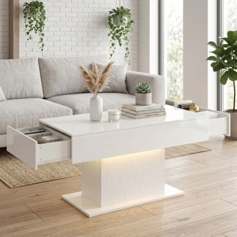 Moderní konferenční stolek s LED osvětlením | bílý č.4