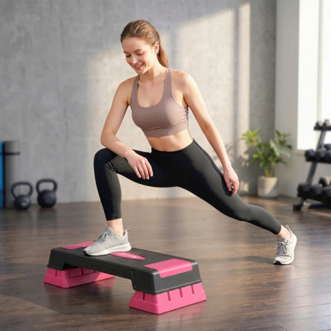 Výškově nastavitelný fitness aerobic stepper | černý + růžový č.5
