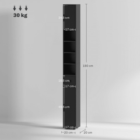 Vysoká koupelnová skříňka 20 x 20 x 180 cm | černá č.3