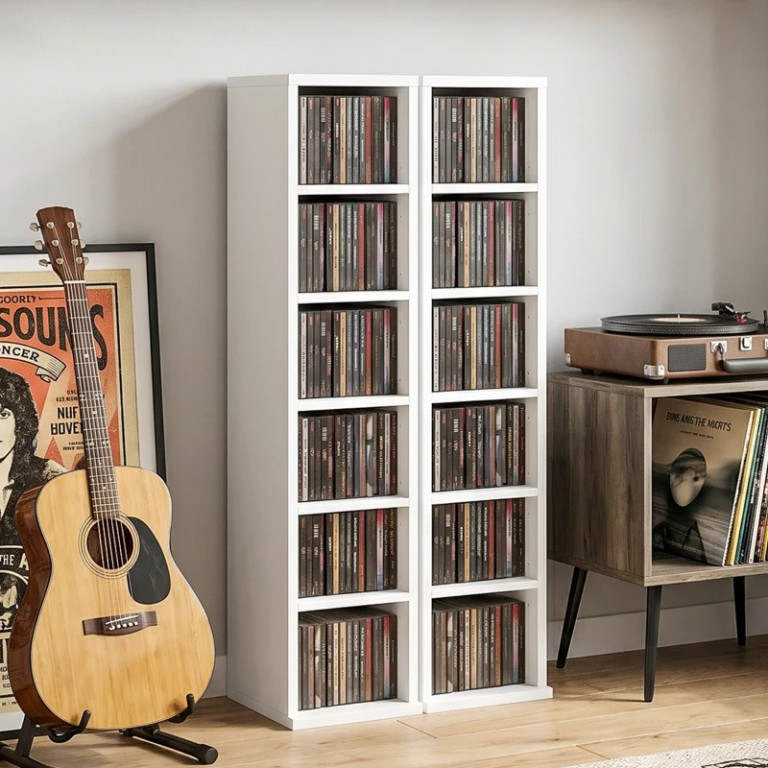2 regály na CD, DVD a Blu-ray | bílé