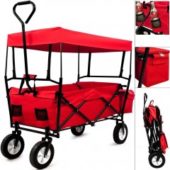 Zahradní přepravní vozík skládací se stříškou a taškou černý / červený č.2