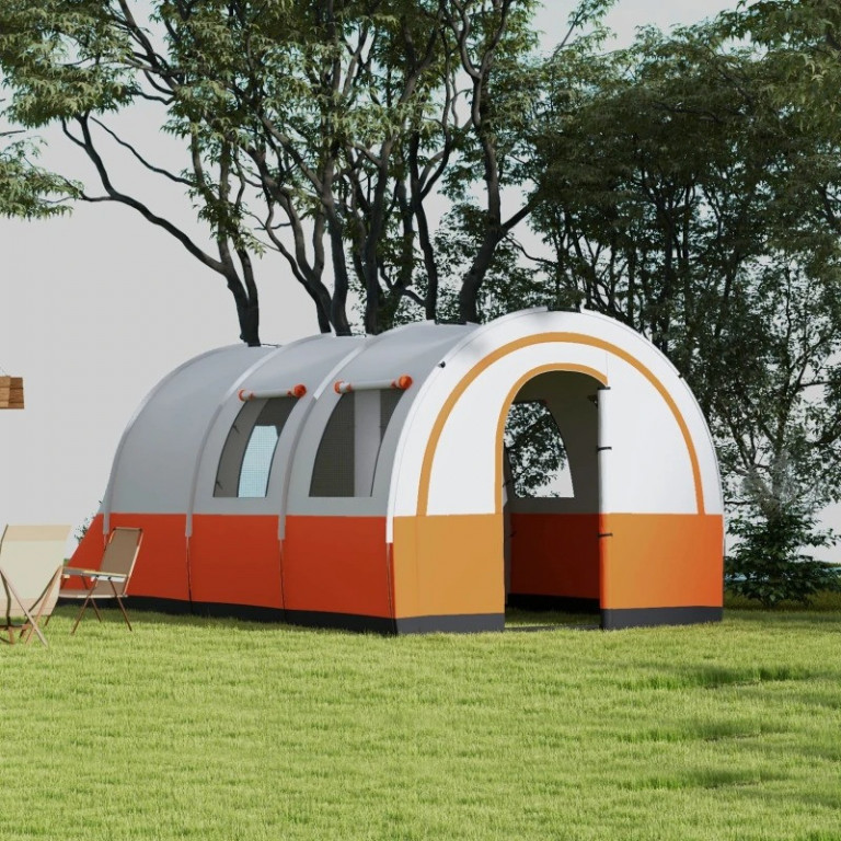 Tunelový stan pro 6 osob, 480 x 260 x 200 cm | krémově bílý + oranžový